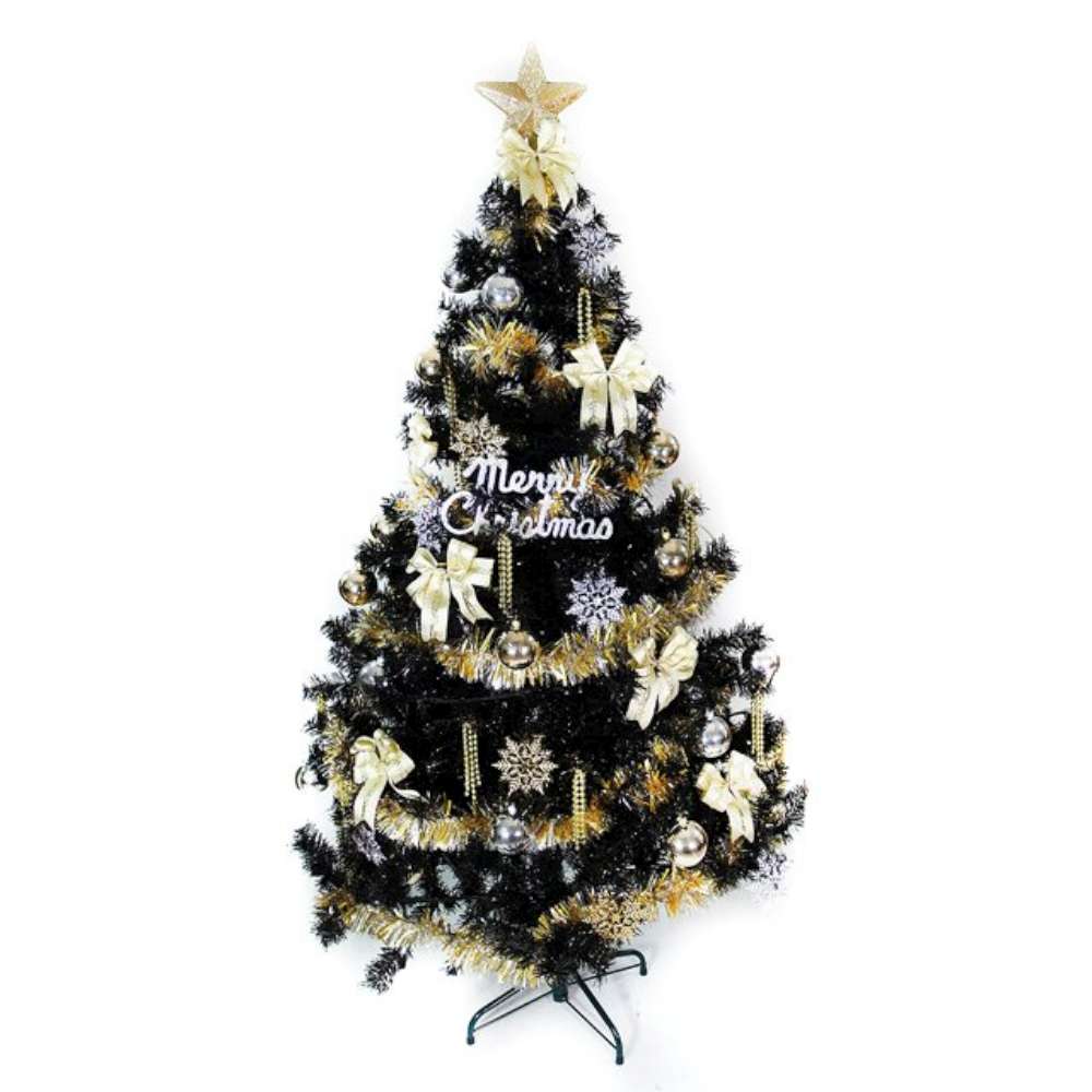 【摩達客】台灣製12呎/12尺(360cm)時尚豪華版黑色聖誕樹(+金銀色系配件組)(不含燈)