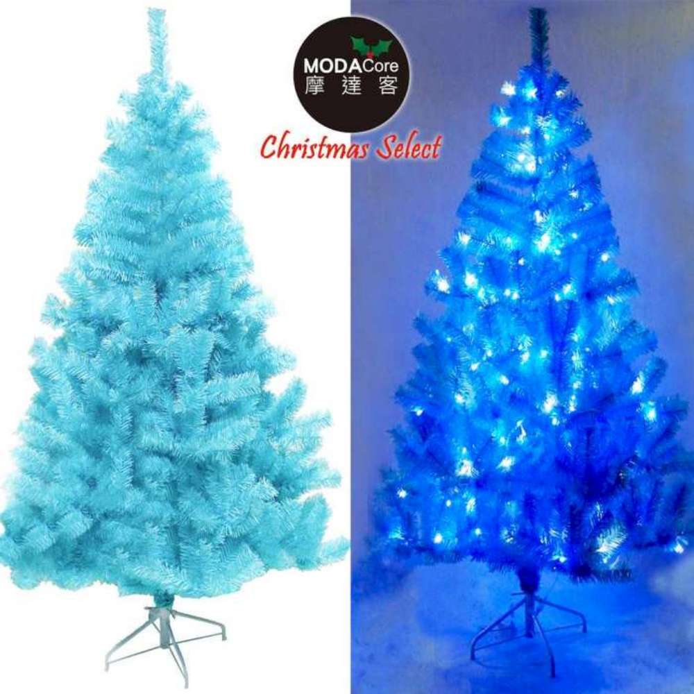 【摩達客】台灣製12尺(360cm)豪華版冰藍色聖誕樹(不含飾品)+100燈LED燈藍白光7串(附IC控制器)
