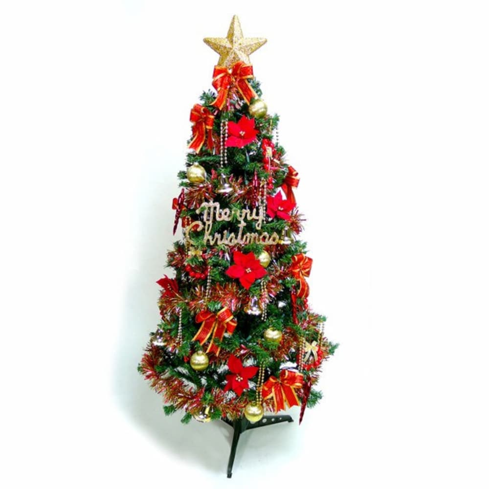 【摩達客】超級幸福12尺/12呎(360cm)一般型裝飾綠聖誕樹 (+紅金色系配件組)(不含燈)