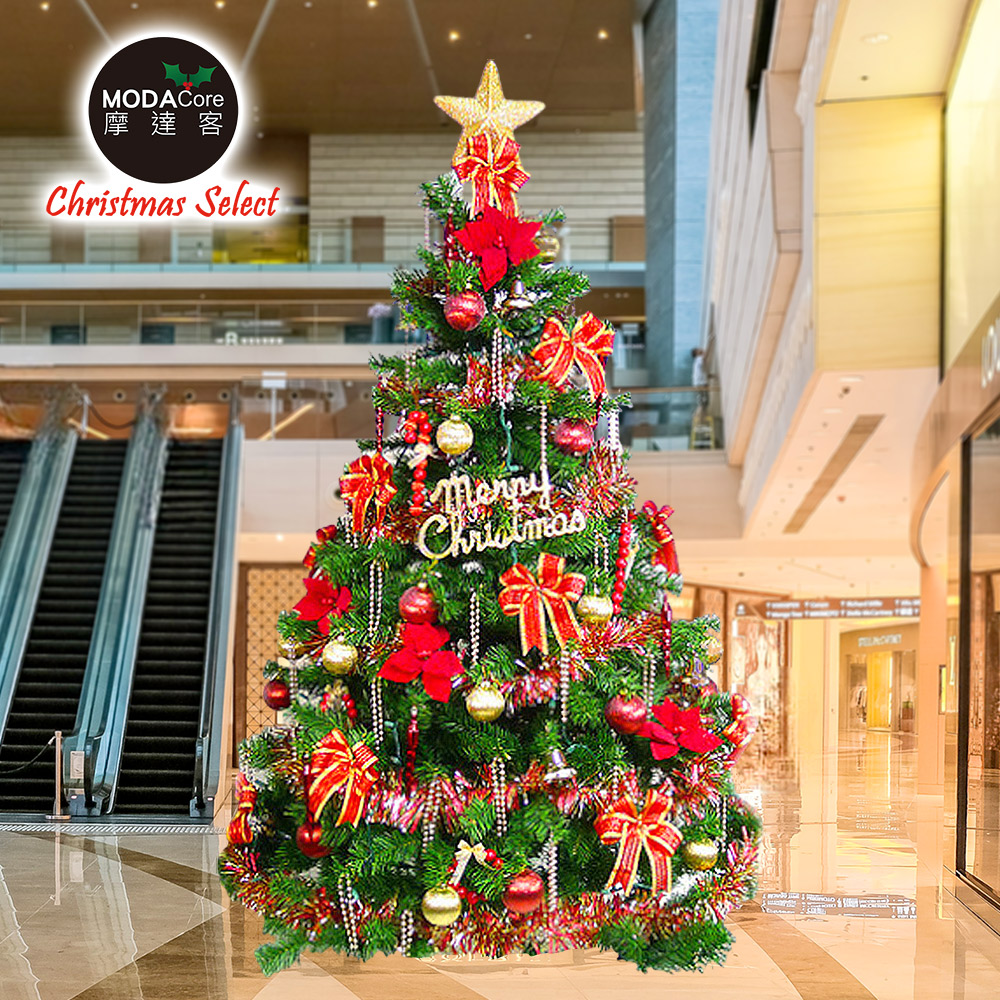 【摩達客】台灣製12呎/12尺(360cm)豪華版裝飾綠聖誕樹 (+紅金色系配件組)(不含燈)