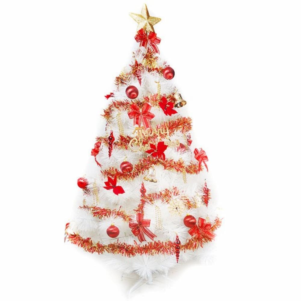 【摩達客】台灣製12呎/12尺 (360cm)特級白色松針葉聖誕樹 (紅金色系配件)(不含燈)