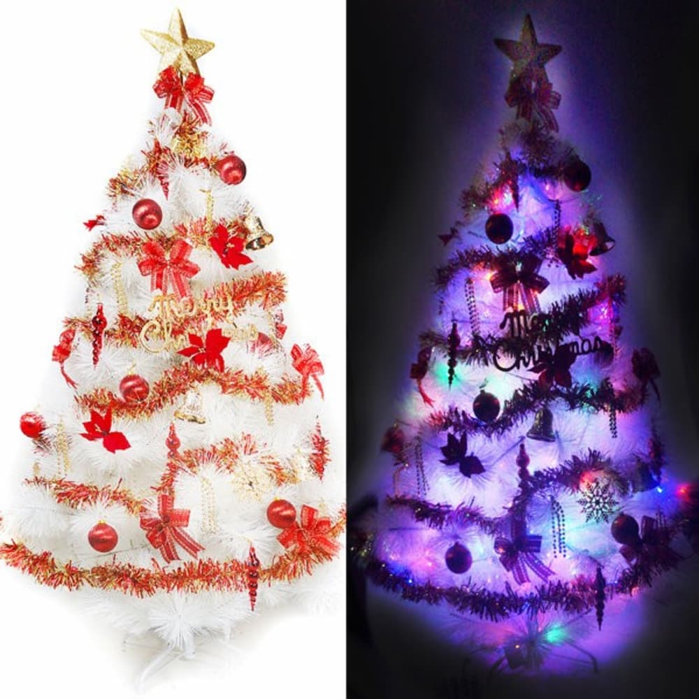【摩達客】台灣製12呎/12尺 (360cm)特級白色松針葉聖誕樹 (紅金色系)+100燈LED燈7串(附控制器跳機)
