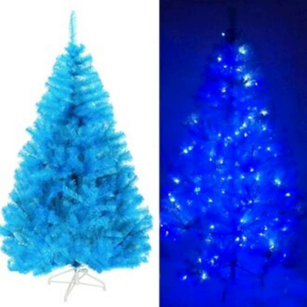 摩達客 台灣製7呎/7尺(210cm)豪華版晶透藍系聖誕樹(不含飾品)+100燈LED燈藍白光2串