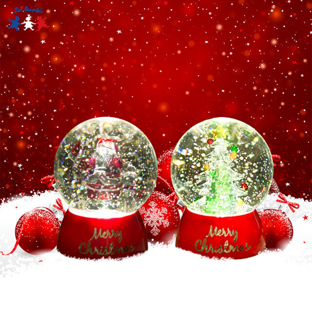 法國三寶貝100MM聖誕樹&聖誕老公公水球LED夜燈擺飾