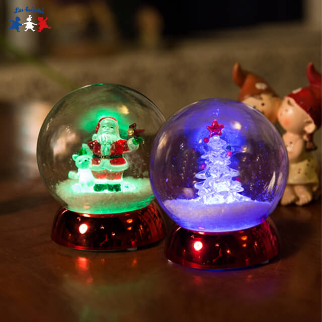 法國三寶貝100MM聖誕樹&聖誕老公公雪地圓球LED夜燈擺飾