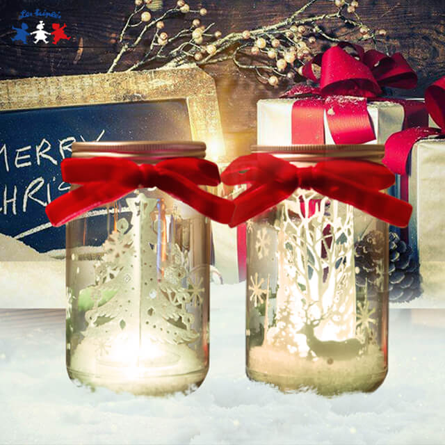 法國三寶貝鹿樹&聖誕樹許願瓶LED夜燈擺飾