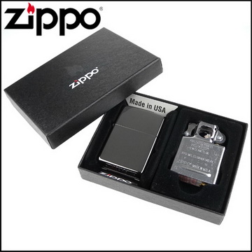 【ZIPPO】美系~Black ice黑冰色鏡面打火機+煙斗機芯套組