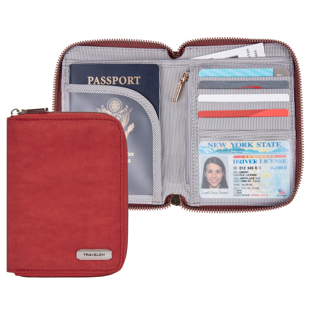 TRAVELON 對開拉鍊護照包(紅)