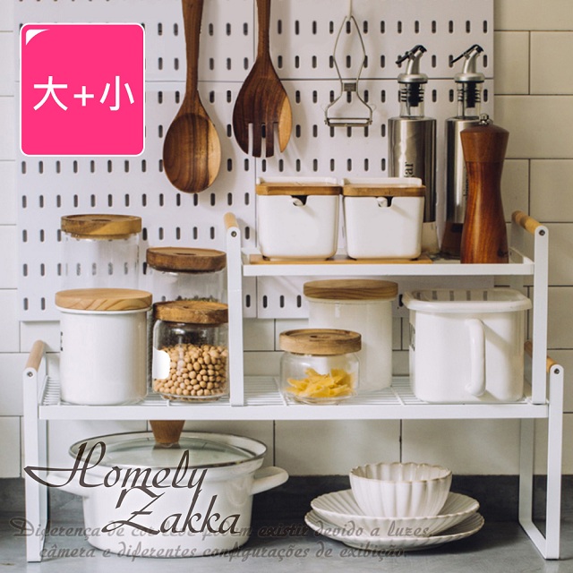 【Homely Zakka】日式簡約木質藝鐵多功能分層置物架/湯鍋隔層收納架/整理架_大+小