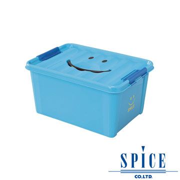 【SPICE】KIDS 馬卡龍色彩 附蓋 微笑整理箱 收納箱 - 藍色 M