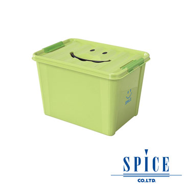 【SPICE】KIDS 馬卡龍色彩 附蓋 微笑整理箱 收納箱 - 綠色 L