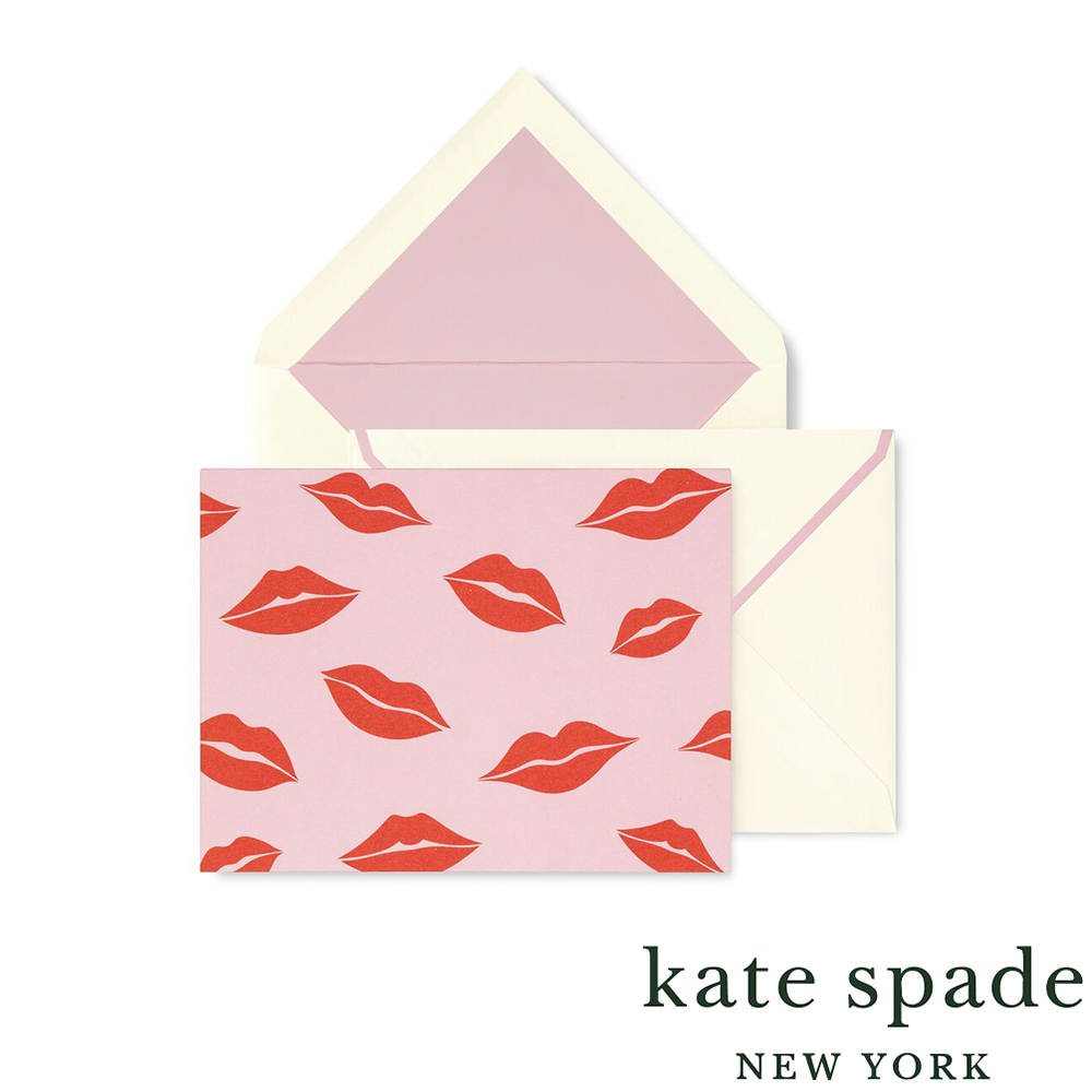 美國 Kate Spade Foldover Card Set, Lips 唇唇欲動紅印卡片信封組