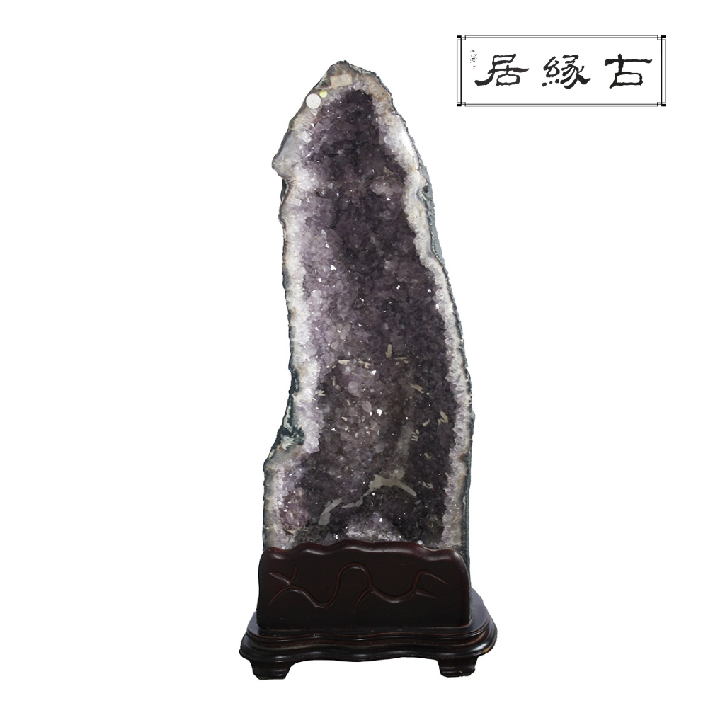 古緣居 巴西天然紫水晶洞 +木製底座(27.7公斤)