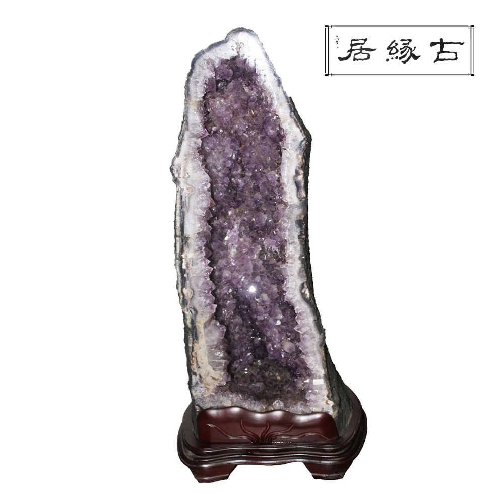 古緣居 巴西天然紫水晶洞 +木製底座(34.3公斤)