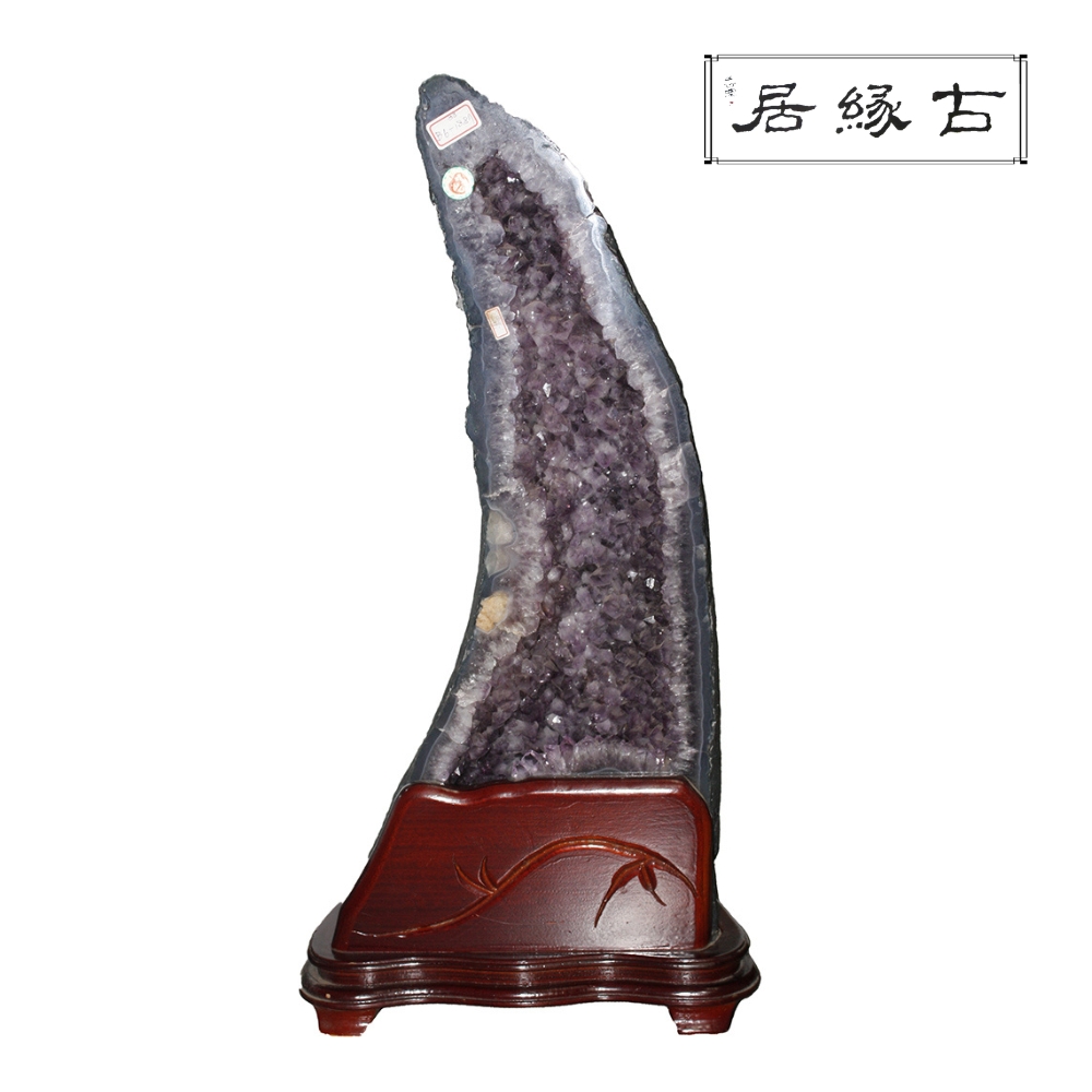 古緣居 巴西天然紫水晶洞 +木製底座(18.87公斤)