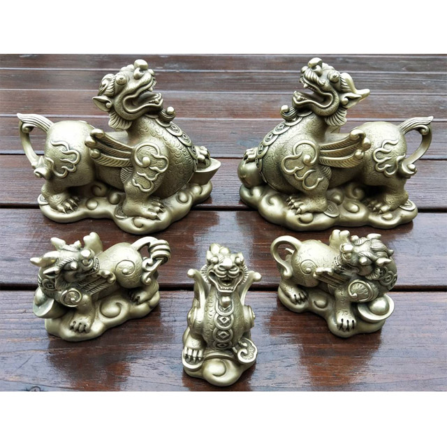 貴氣貔貅全家福(5件)~羅廣維限量36組銅雕