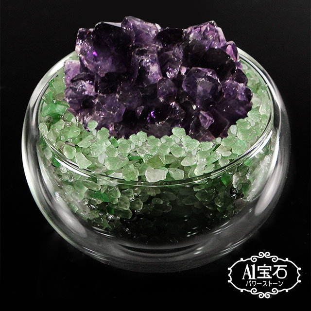 【A1寶石】日本頂級天然紫水晶花/綠水晶聚寶盆-招財轉運居家風水必備(含開光加持)