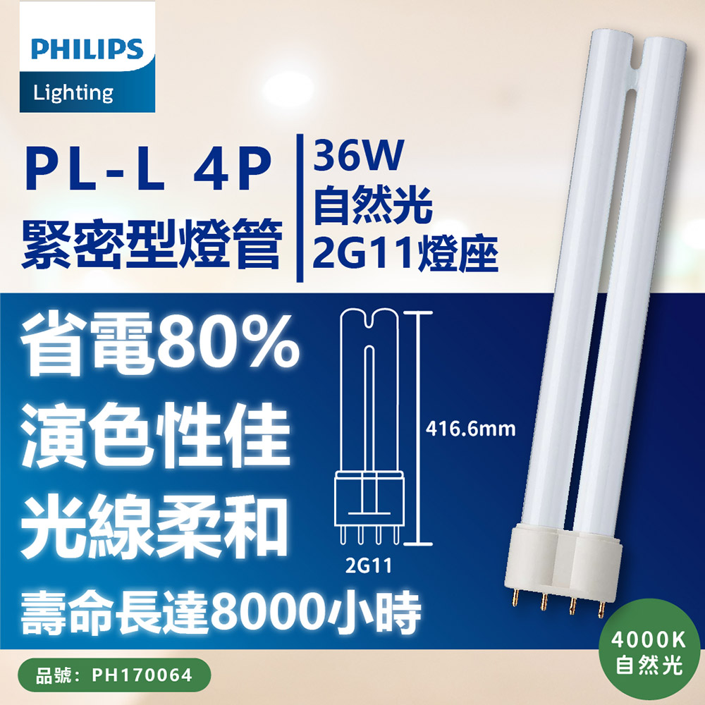 (3入) PHILIPS飛利浦 PL-L 36W 840 冷白光 4P 燈管_PH170064