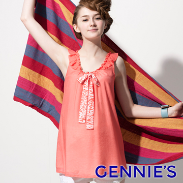Gennies奇妮 氣質荷葉袖褶飾春夏背心上衣(G3510)
