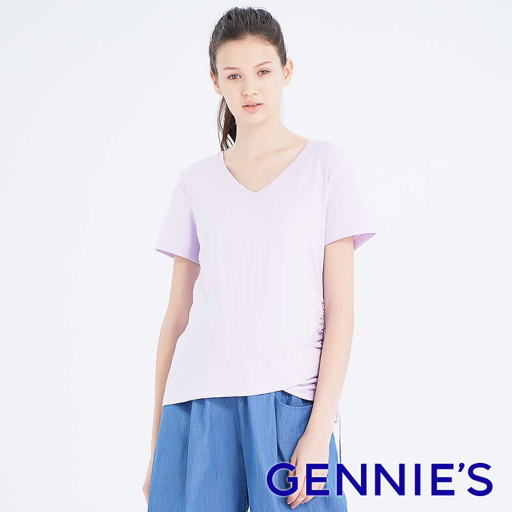 Gennies奇妮 高棉V領孕婦上衣-紫(T3H04)