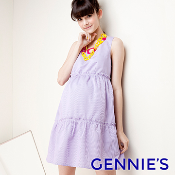 Gennies奇妮 後背縷空春夏無袖洋裝-紫/藍(G2301)