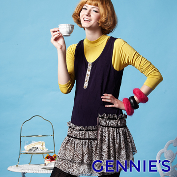 Gennies奇妮 個性風潮豹紋棉質長版背心上衣-灰/紫(G3215)