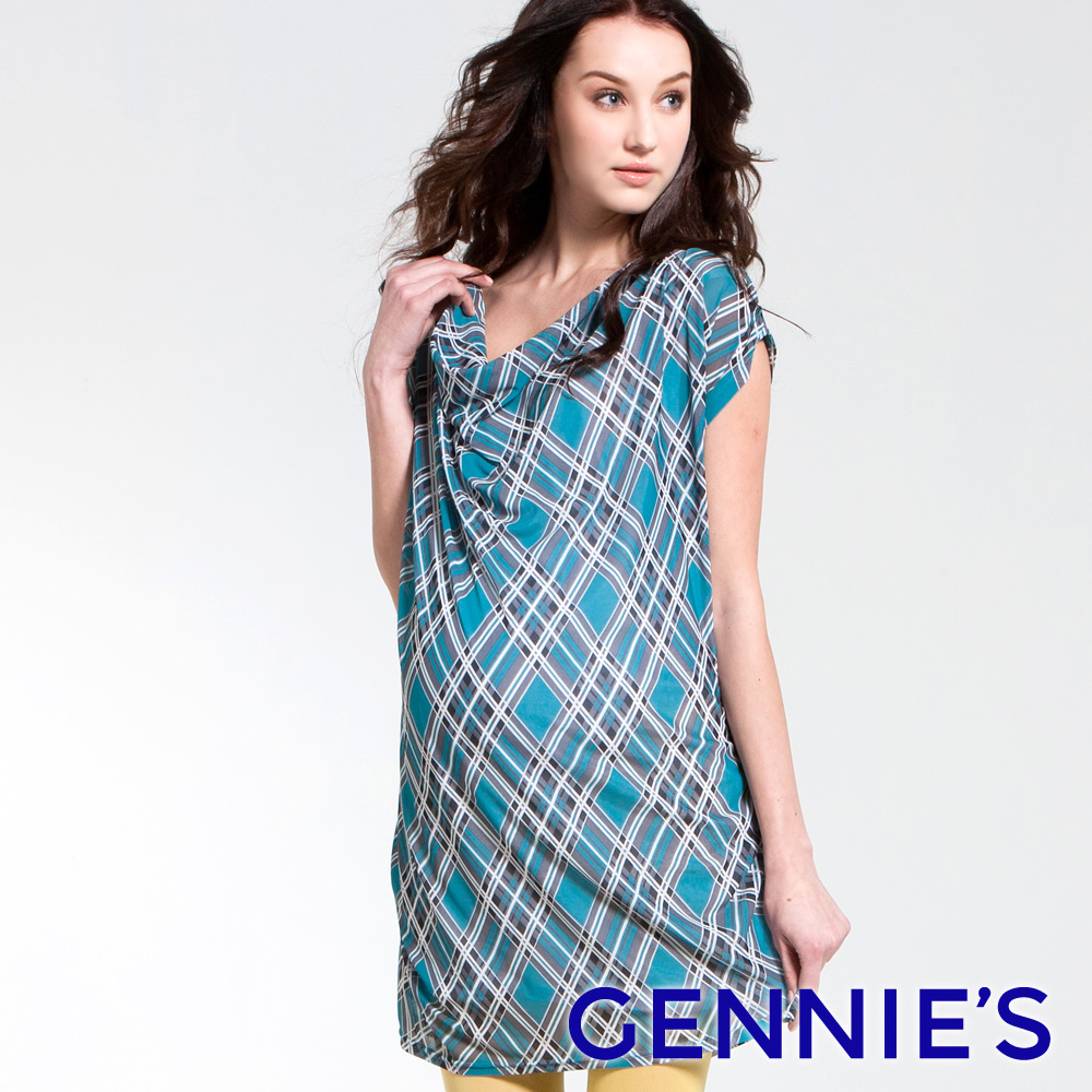 Gennies奇妮 湖水綠格紋洋裝(C1119)