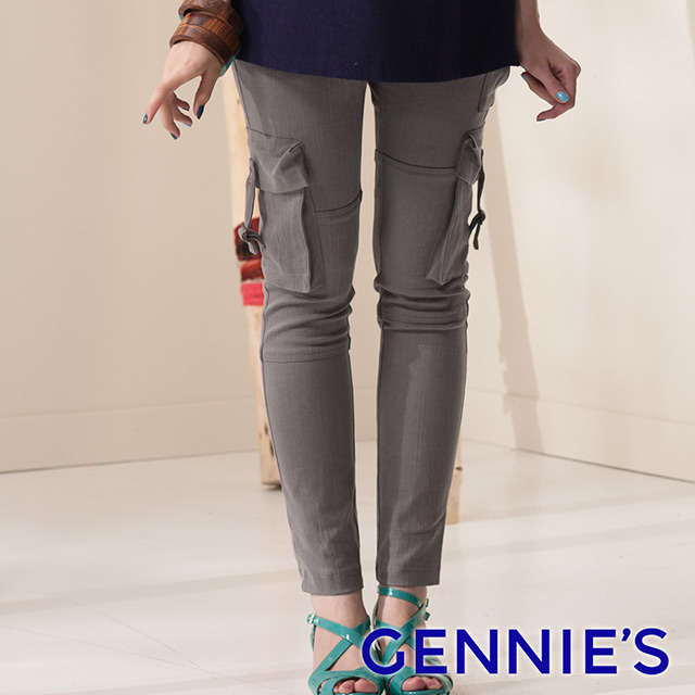 Gennies奇妮 率性口袋棉質長褲-咖/黃綠/灰(G4402)