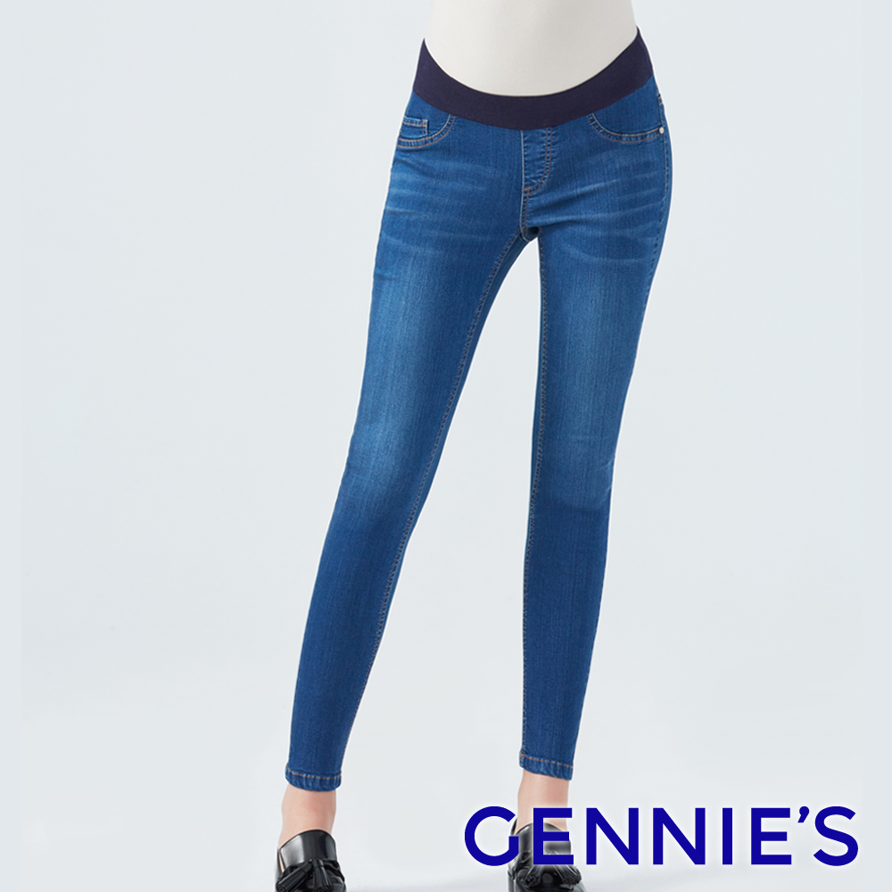 Gennies奇妮 經典修身彈性窄管牛仔褲-藍(T4D02)