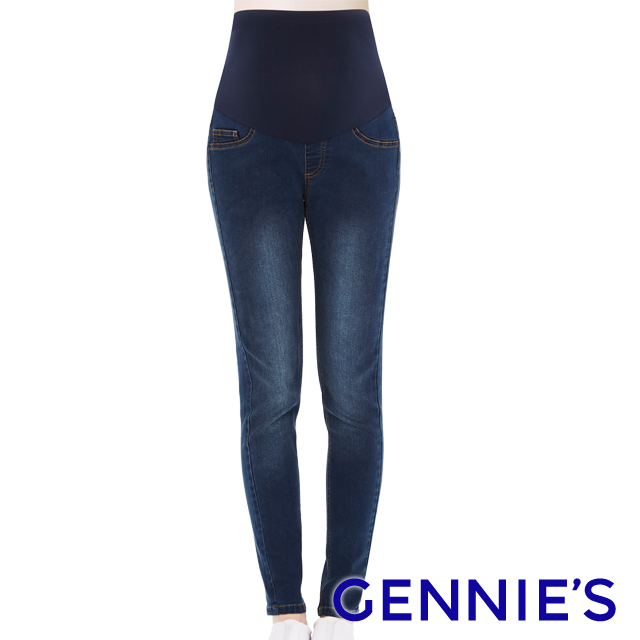 Gennies奇妮 刷色修身彈性窄管牛仔褲(藍T4E03)