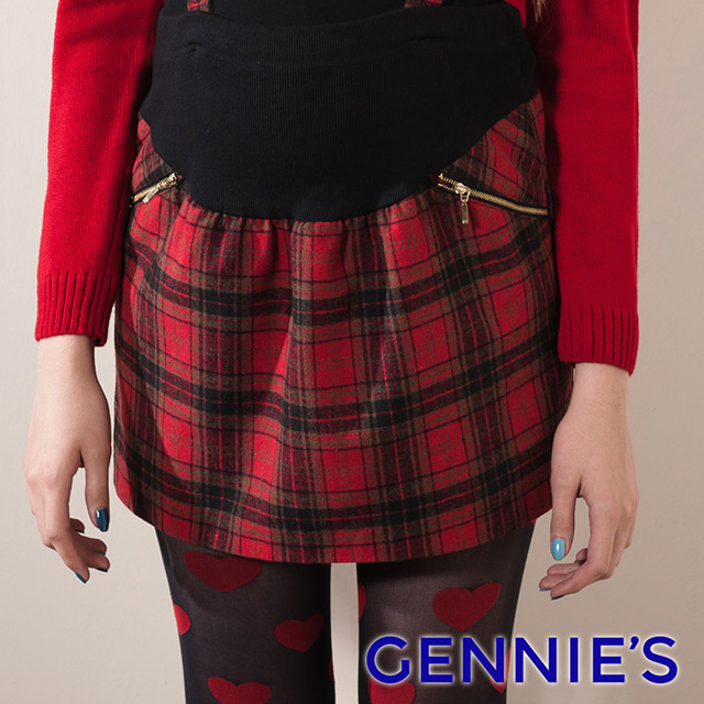 Gennies奇妮 學院格紋吊帶短裙-紅(G4408)