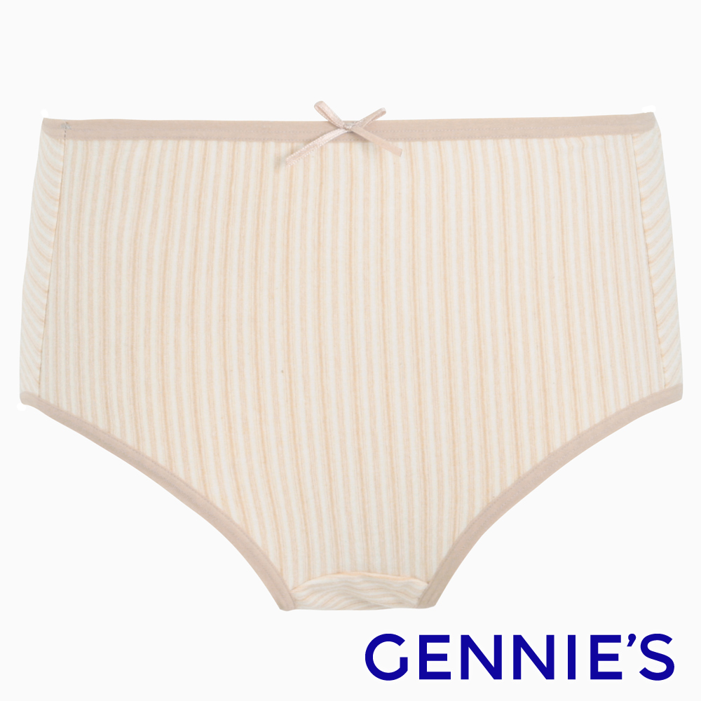 Gennies奇妮 天然原棉系列-孕婦高腰內褲-條紋棕(GB30)