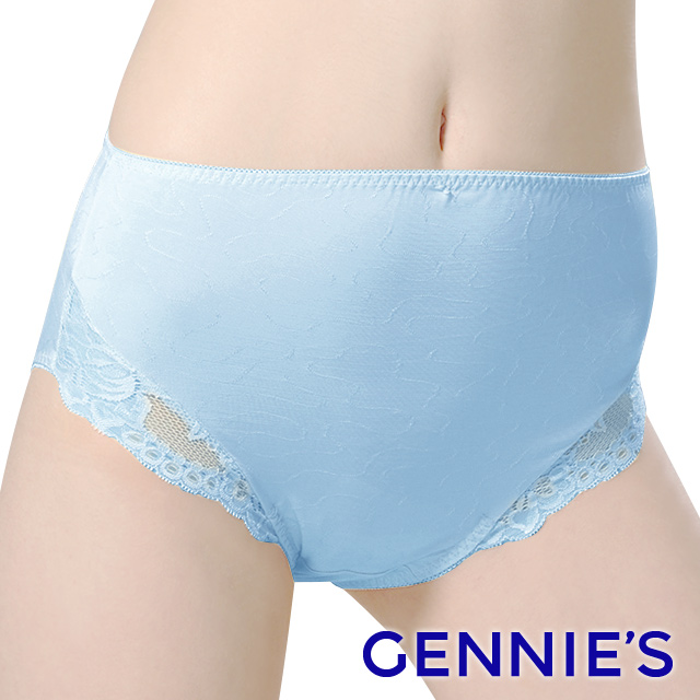 Gennies奇妮 010系列-彈性蕾絲孕婦中腰內褲(水藍TB45)