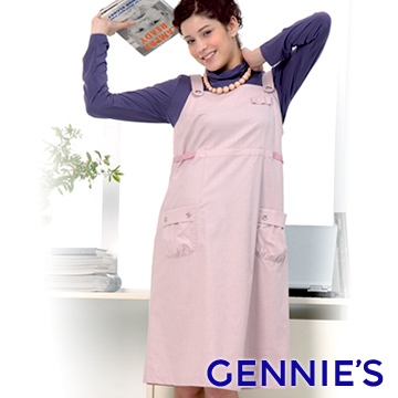 Gennies奇妮 吊帶式背心洋裝款防電磁波工作服-粉/黑(GQ39)