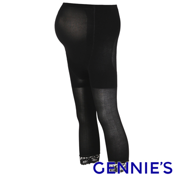 Gennies奇妮 孕婦專用彈性薄蕾絲時尚七分襪-黑(GM43)