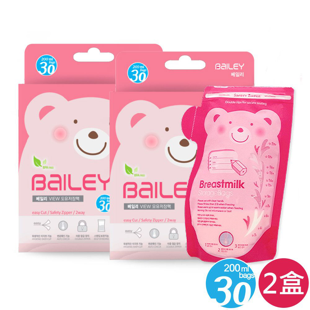 韓國BAILEY貝睿 感溫母乳儲存袋-壺嘴型200ml 30入 (2盒)