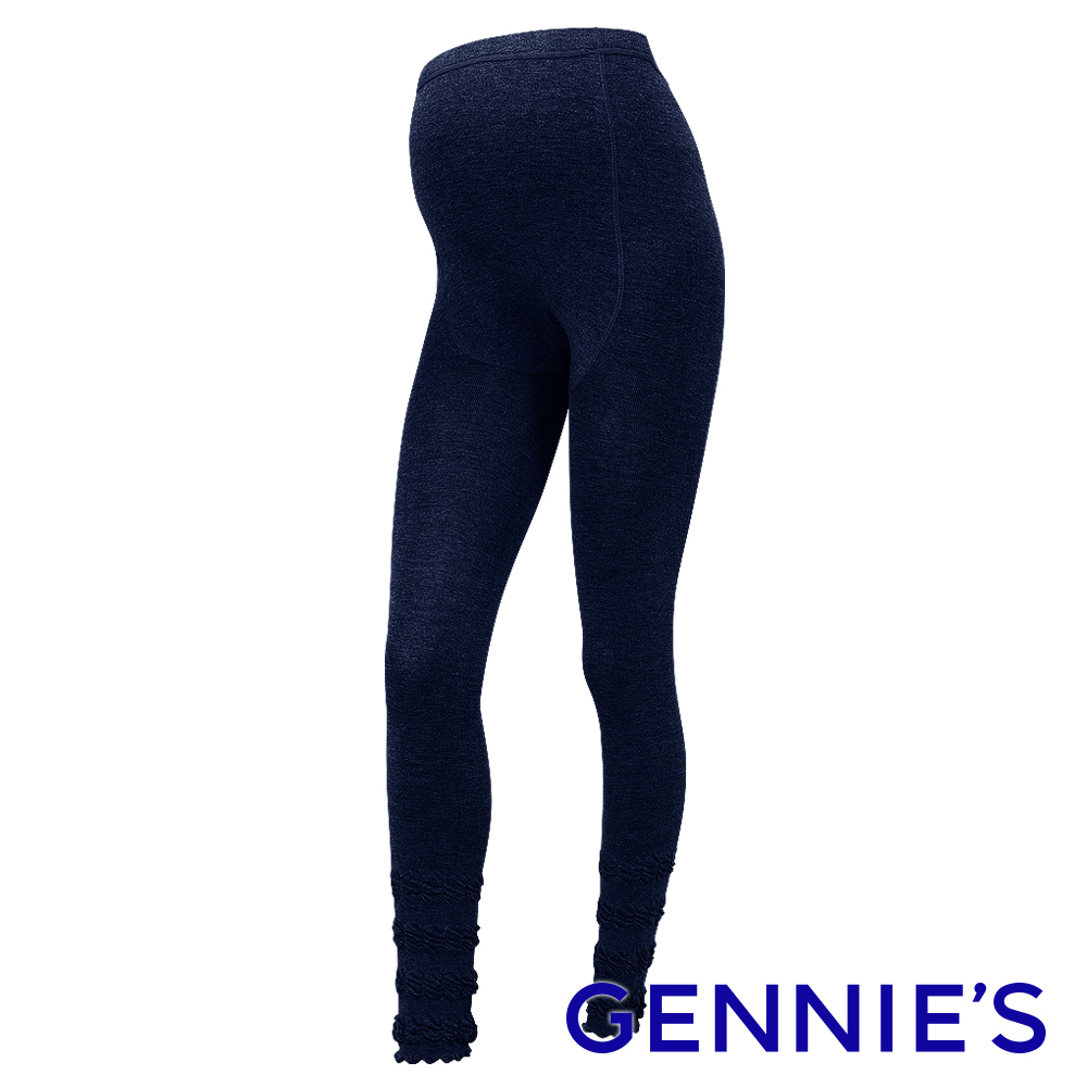 Gennies奇妮 泡泡彈性厚棉孕婦專用九分褲襪(藍GM46)