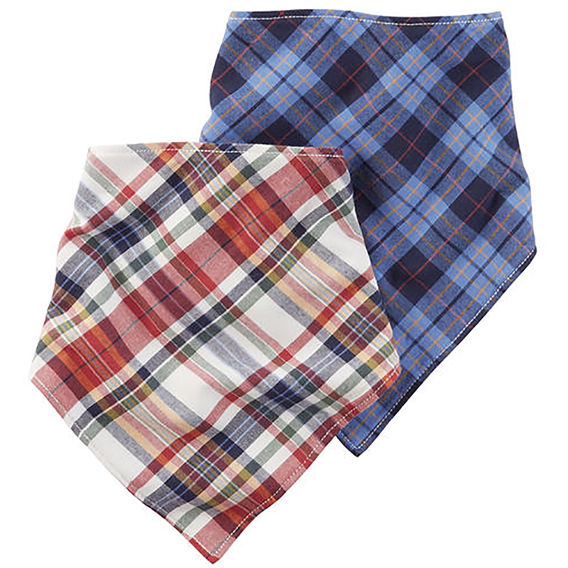 美國 Carter / Carters 嬰幼兒三角領巾圍兜兩入組(雙面棉質)_紅藍格紋 (CTPB004)