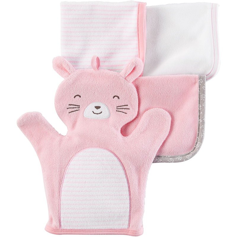 美國 Carter / Carters 嬰幼兒動物款式洗澡巾+洗澡手套四入組_小兔子 (CTWC001)