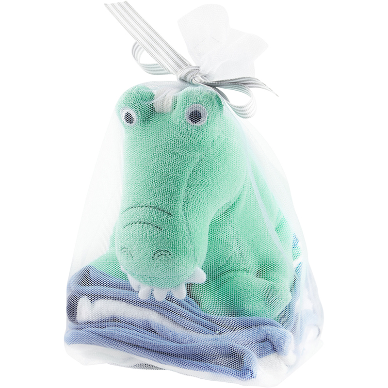 美國 Carter / Carters 嬰幼兒動物款式洗澡巾+沐浴玩偶四入組_綠鱷魚 (CTWC004)
