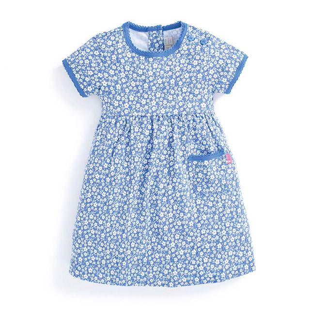 英國 JoJo Maman BeBe 超優質嬰幼兒/兒童100％純棉短袖洋裝_淺藍花卉(JJD2070C)
