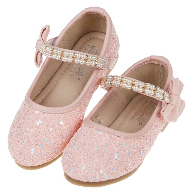 【布布童鞋】珍珠鍊帶玫粉亮片粉色兒童公主鞋(R8H266G)