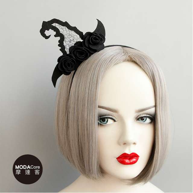 【摩達客】萬聖派對頭飾-黑色小網紗巫婆帽創意造型髮箍