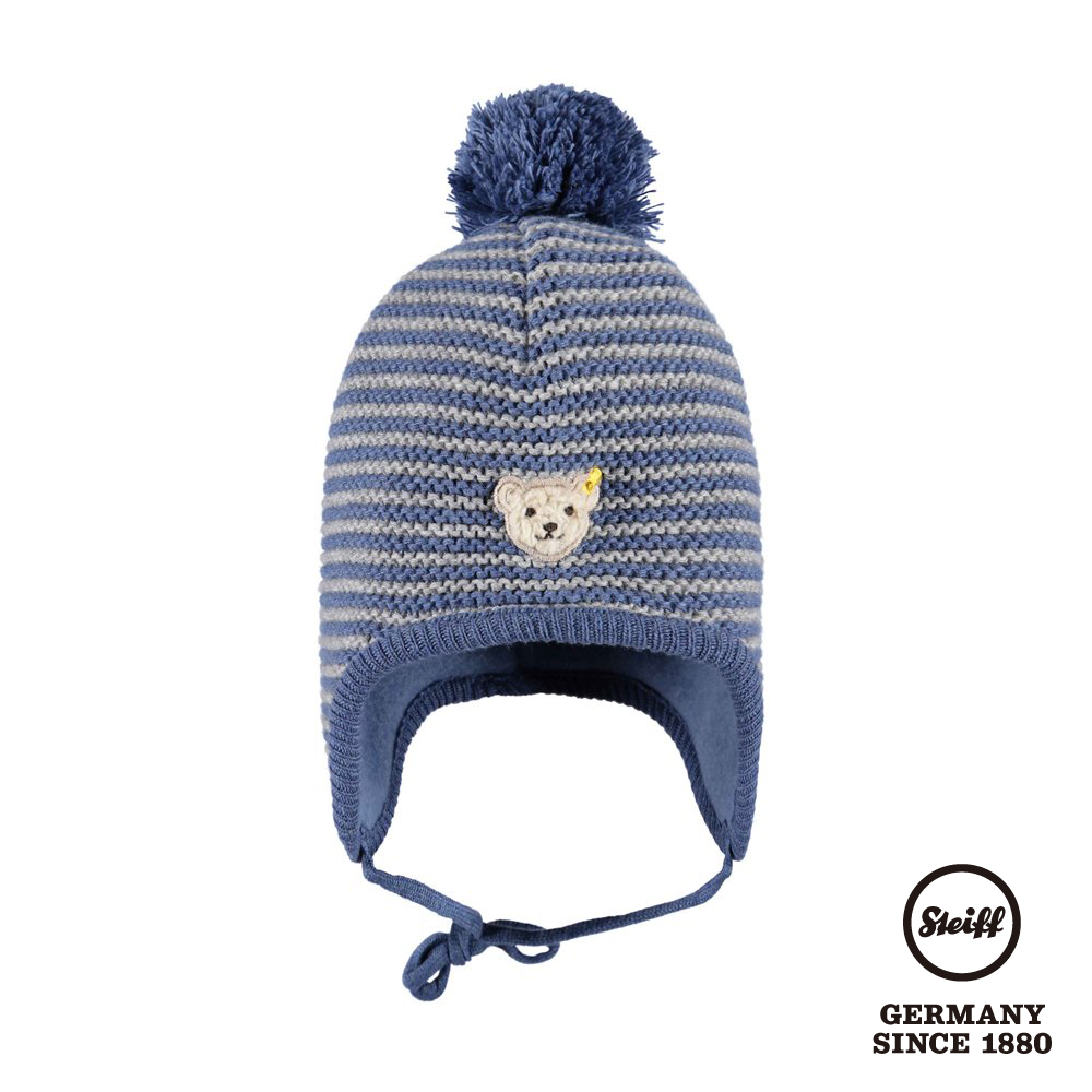 STEIFF德國精品童裝 - 針織 條紋 毛帽 藍(62帽子/圍巾)
