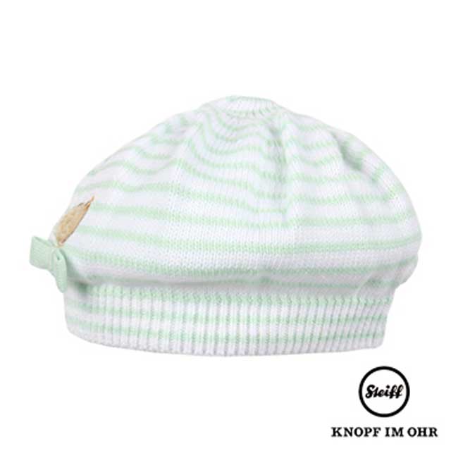 STEIFF德國精品童裝 - 蝴蝶結 貝蕾帽 條紋白綠色(31百搭配件)