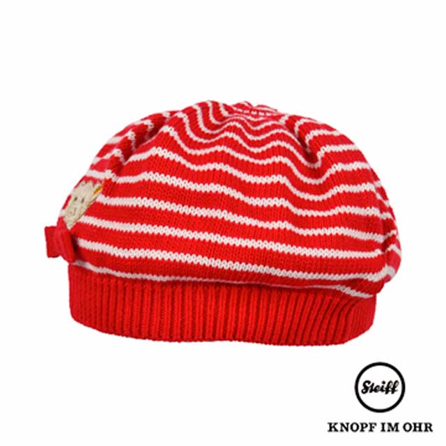 STEIFF德國精品童裝 - 蝴蝶結 貝蕾帽 條紋紅白色(31百搭配件)