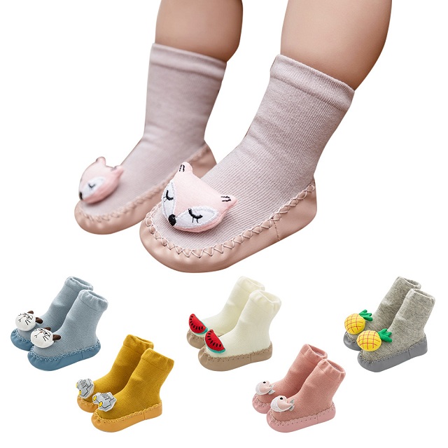 【3入】寶寶學步鞋 動物頭卡通地板短襪皮底襪