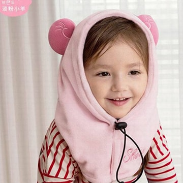 Lemonkid 檸檬寶寶◆新款冬季兒童可愛護耳護頸套頭連帽保暖面罩-淡粉小羊