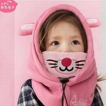 Lemonkid 檸檬寶寶◆新款冬季兒童可愛護耳護頸套頭連帽保暖面罩-粉色兔子