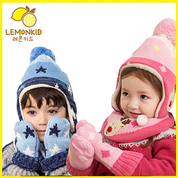Lemonkid 檸檬寶寶◆聖誕麋鹿毛球毛線帽二件套